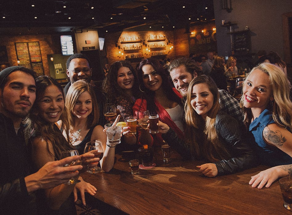 Group of people with drinks.