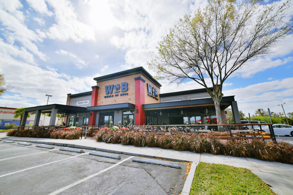 Exterior of the Fowler, Florida, World of Beer Bar & Kitchen restaurant.